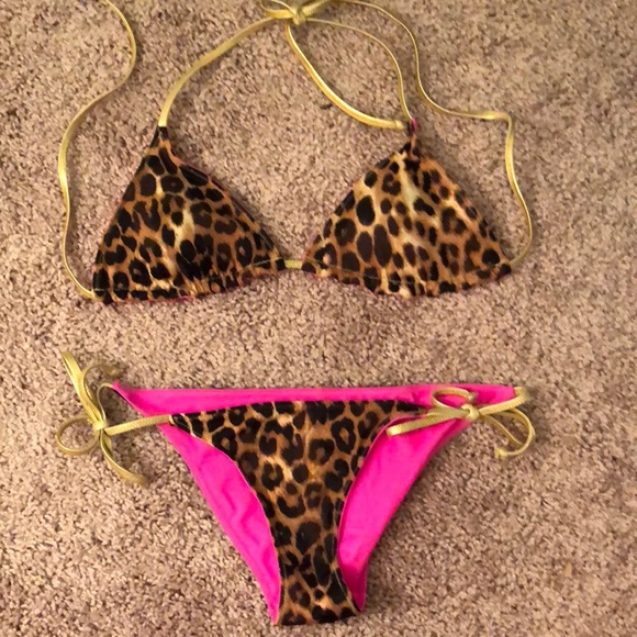 Express Other - Leopard/hot pink reversible gold Express  bikini